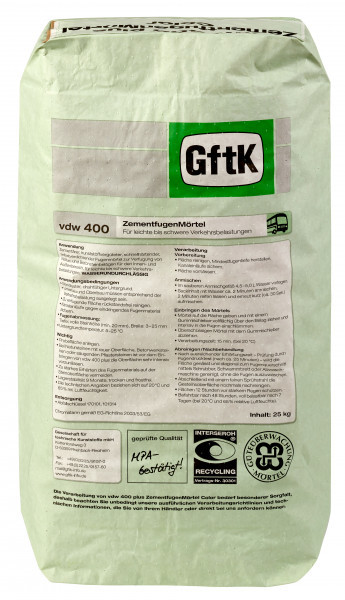 Pflasterfugenmörtel VDW 400 steingrau, 25 kg Sack